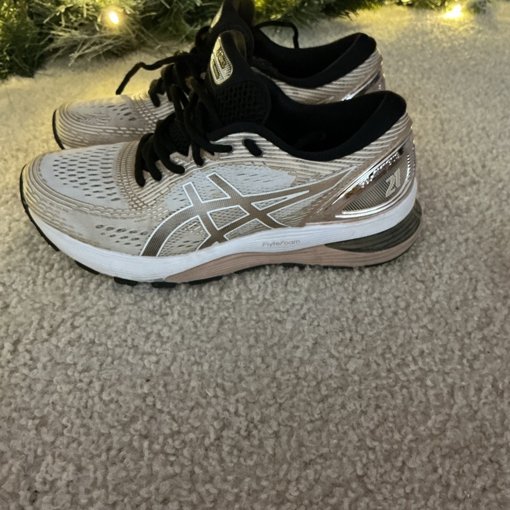 Asics Women's White and Metallic Gold Athletic Running Shoes